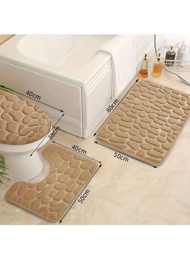 Vixplorn Bathroom Rugs Sets 3 Pieces, Ultra Soft Plush Bath Mats for Bathroom, Polyester Fiber Stone Embossed Toilet Lid Cover Floor Mats Bathtub Side Absorbent Carpets - Image 5