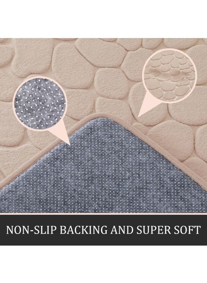 Vixplorn Bathroom Rugs Sets 3 Pieces, Ultra Soft Plush Bath Mats for Bathroom, Polyester Fiber Stone Embossed Toilet Lid Cover Floor Mats Bathtub Side Absorbent Carpets - Image 2