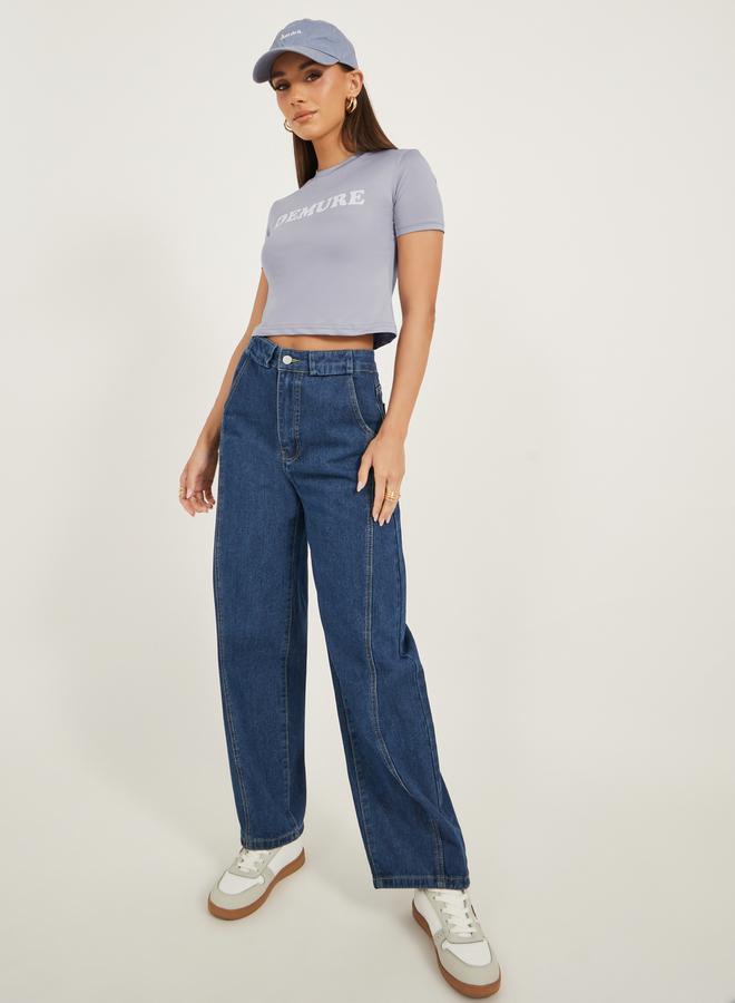 Styli Slogan Print Round Neck Crop T-Shirt  - Image 2