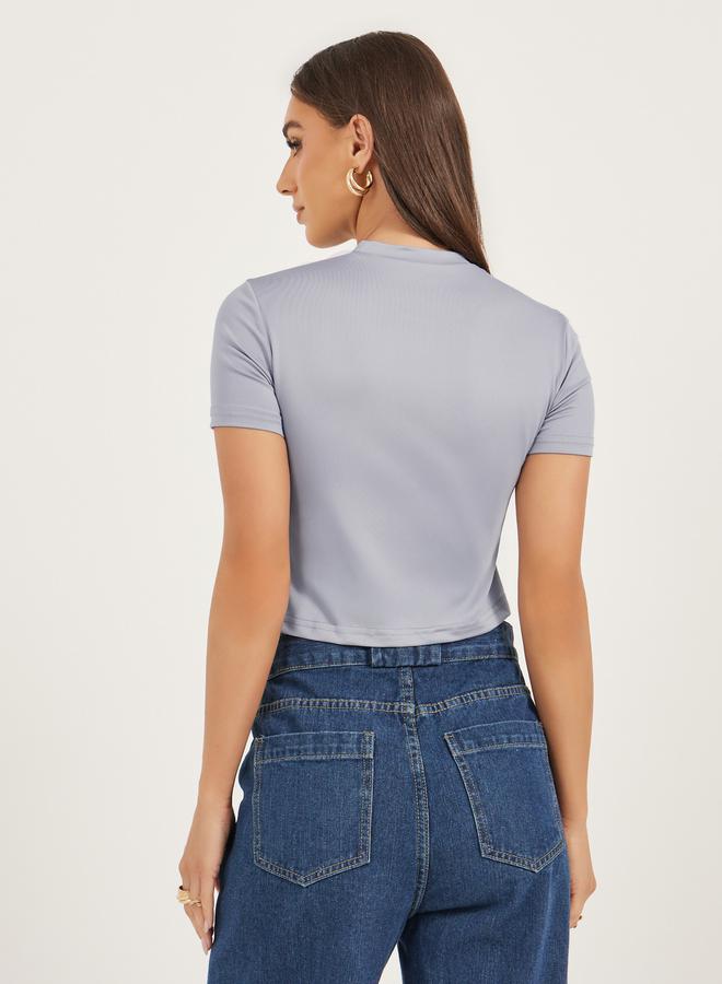 Styli Slogan Print Round Neck Crop T-Shirt  - Image 4