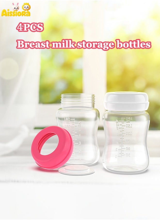 Aissiora 4PCS 180ml Breast milk storage bottles Breast milk storage containers Fresh milk storage bottle with lid Breast milk freshness refrigerated storage bottles  - Image 1