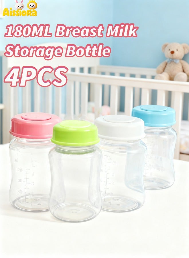 آيسيورا ٤ زجاجات تخزين حليب الأم سعة ١٨٠ مل حاويات تخزين حليب الأم زجاجة تخزين حليب الأم الطازج بغطاء زجاجات تخزين حليب الأم الطازج المبردة - Image 1