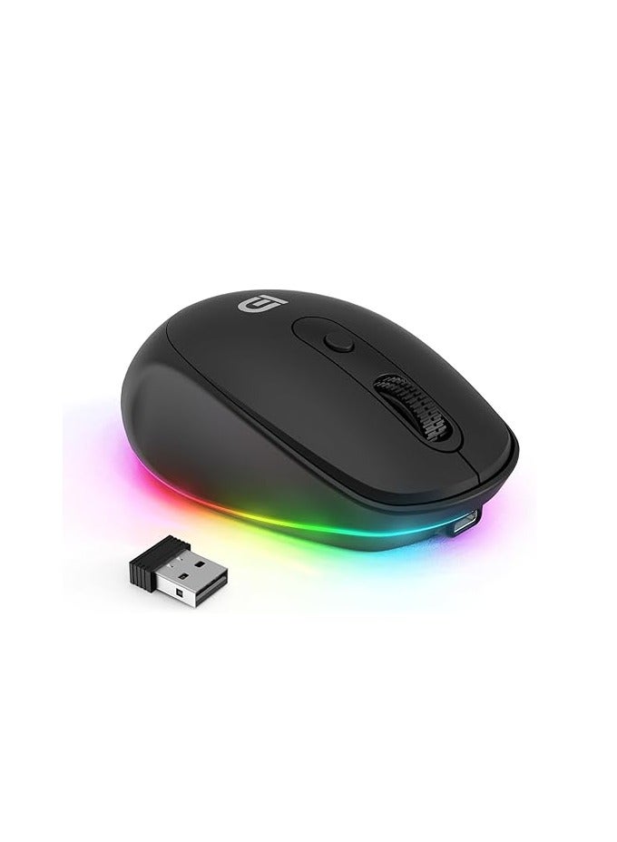 F&D 2.4GHz Rechargeable LED Wireless Mouse with USB Nano Receiver Built-in 3.7V 400mAh Battery 1600 DPI Portable for Laptop, PC, MacBook, Chromebook M900S Black - Image 1