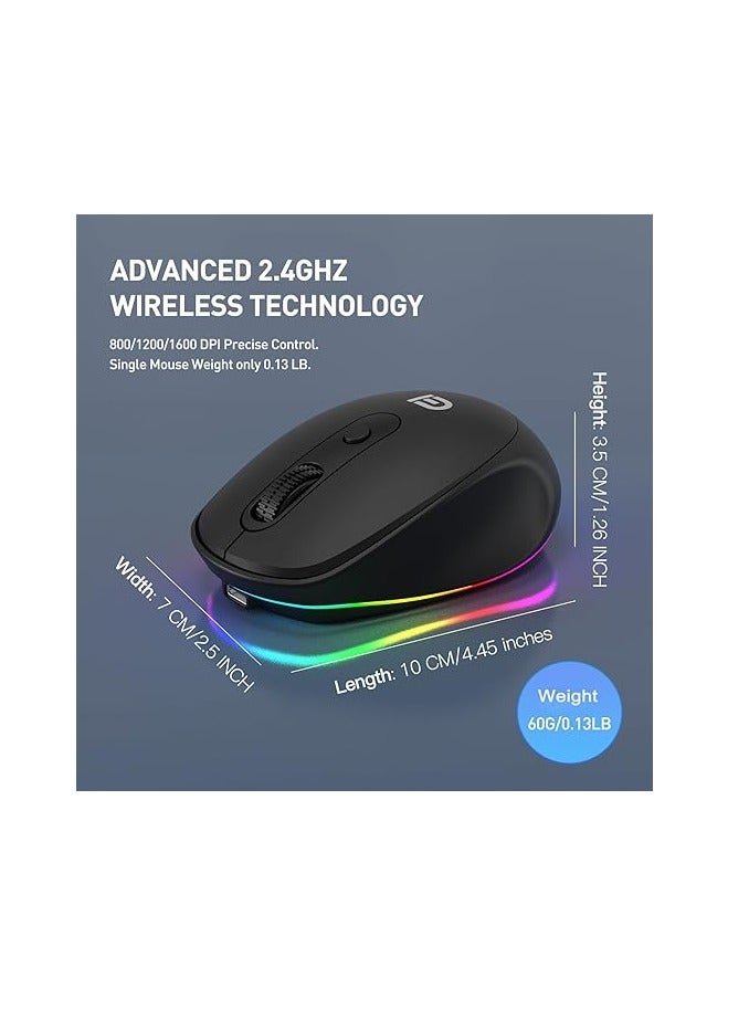 F&D 2.4GHz Rechargeable LED Wireless Mouse with USB Nano Receiver Built-in 3.7V 400mAh Battery 1600 DPI Portable for Laptop, PC, MacBook, Chromebook M900S Black - Image 3
