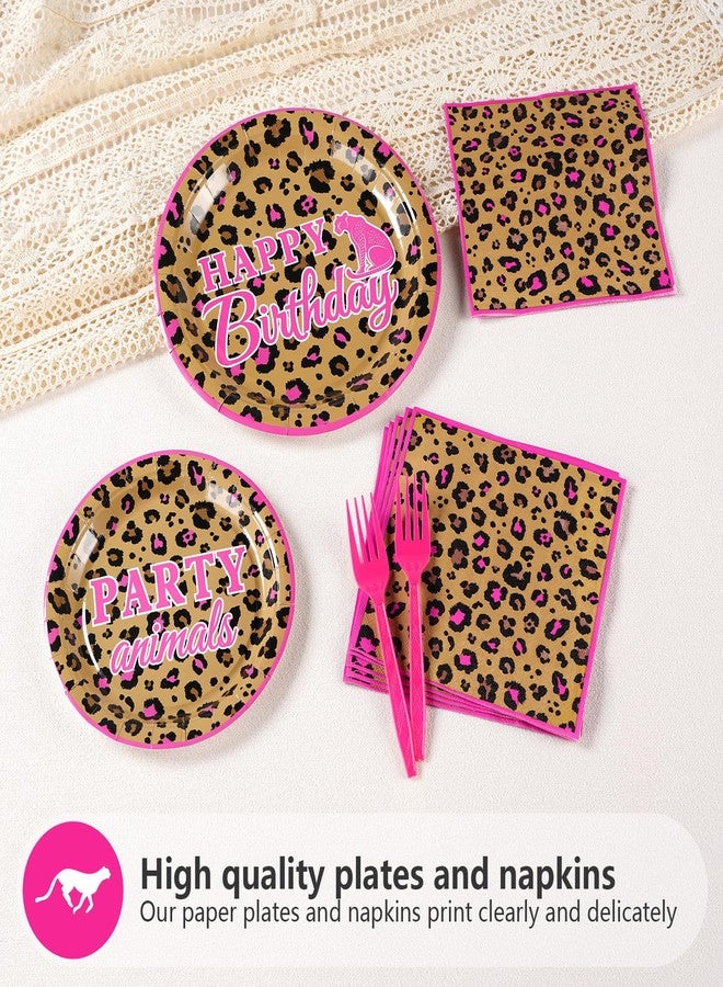 Grencian 96Pcs Leopard Print Party Supplies Hot Pink Cheetah Print Plates and Napkins Tableware Sets Animal Jungle Safari Birthday Decorations for Safari Animal Leopard Theme Baby Shower Party Serves 24 - Image 4