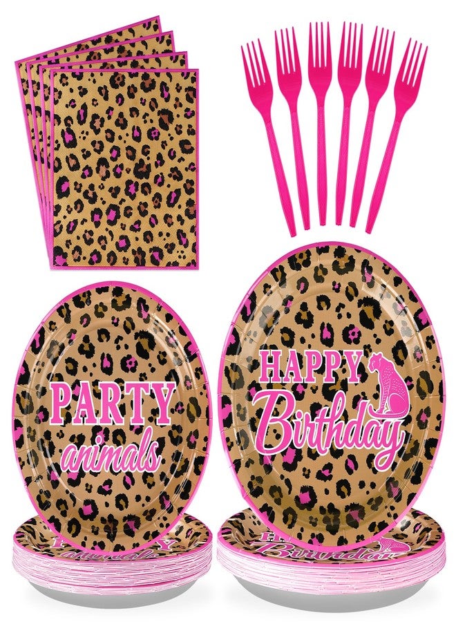 Grencian 96Pcs Leopard Print Party Supplies Hot Pink Cheetah Print Plates and Napkins Tableware Sets Animal Jungle Safari Birthday Decorations for Safari Animal Leopard Theme Baby Shower Party Serves 24 - Image 1