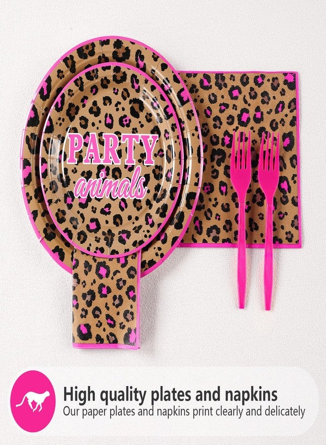 Grencian 96Pcs Leopard Print Party Supplies Hot Pink Cheetah Print Plates and Napkins Tableware Sets Animal Jungle Safari Birthday Decorations for Safari Animal Leopard Theme Baby Shower Party Serves 24 - Image 3