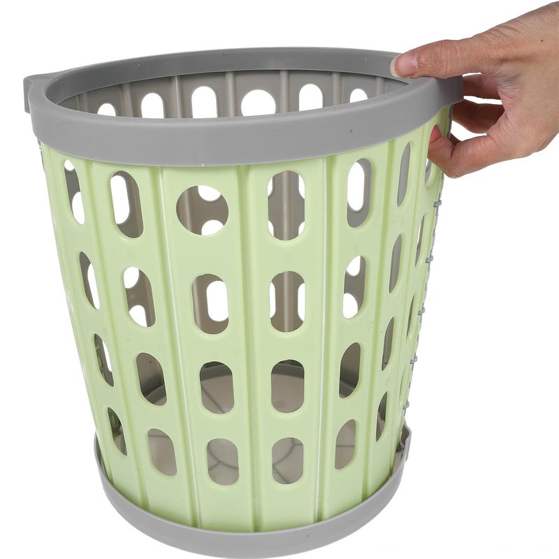 Folding Plastic Trash Can Without Lid, Small Space-Saving Wastebasket in Gray-Green, Portable Household Garbage Bin for Bedroom, Office, Bathroom Use - Image 4