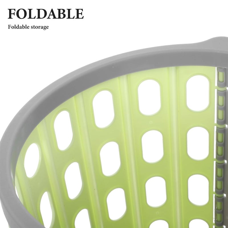 Folding Plastic Trash Can Without Lid, Small Space-Saving Wastebasket in Gray-Green, Portable Household Garbage Bin for Bedroom, Office, Bathroom Use - Image 3