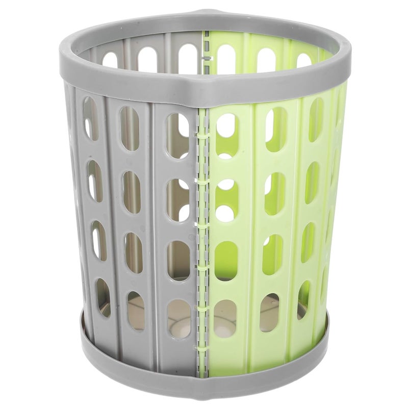 Folding Plastic Trash Can Without Lid, Small Space-Saving Wastebasket in Gray-Green, Portable Household Garbage Bin for Bedroom, Office, Bathroom Use - Image 1
