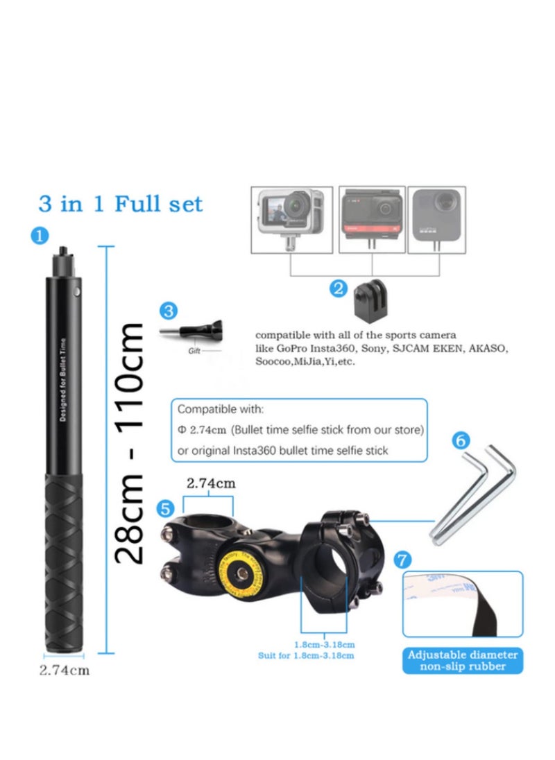 Generic - Motorcycle Bike Panoramic Monopod Bicycle Hidden Selfie Stick Compatible with GoPro Max Her 11 10 9 One DJI Insta360 Action Camera Accessory - Image 1