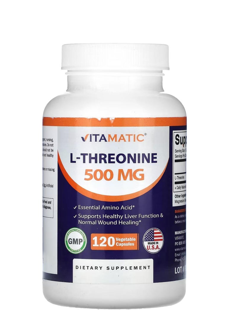 Vitamatic L-Threonine 500 mg  120 Vegetable Capsules