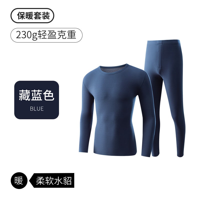 New Mink Fleece Thermal Underwear Set for Women Navy blue [men's suit]