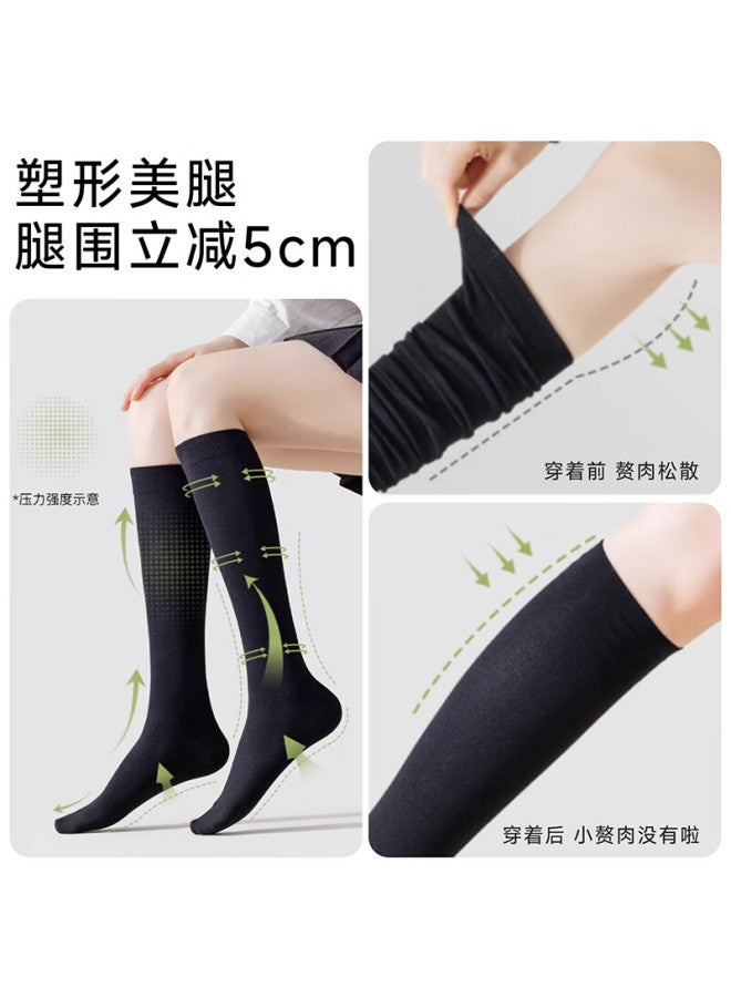 Nearkins Pressure Over-the-knee Socks For Women, Spring/autumn Strong Compression Black Long Tube Socks With Small Leather Shoes, Jk Summer Ultra High Tube Slim Leg Socks