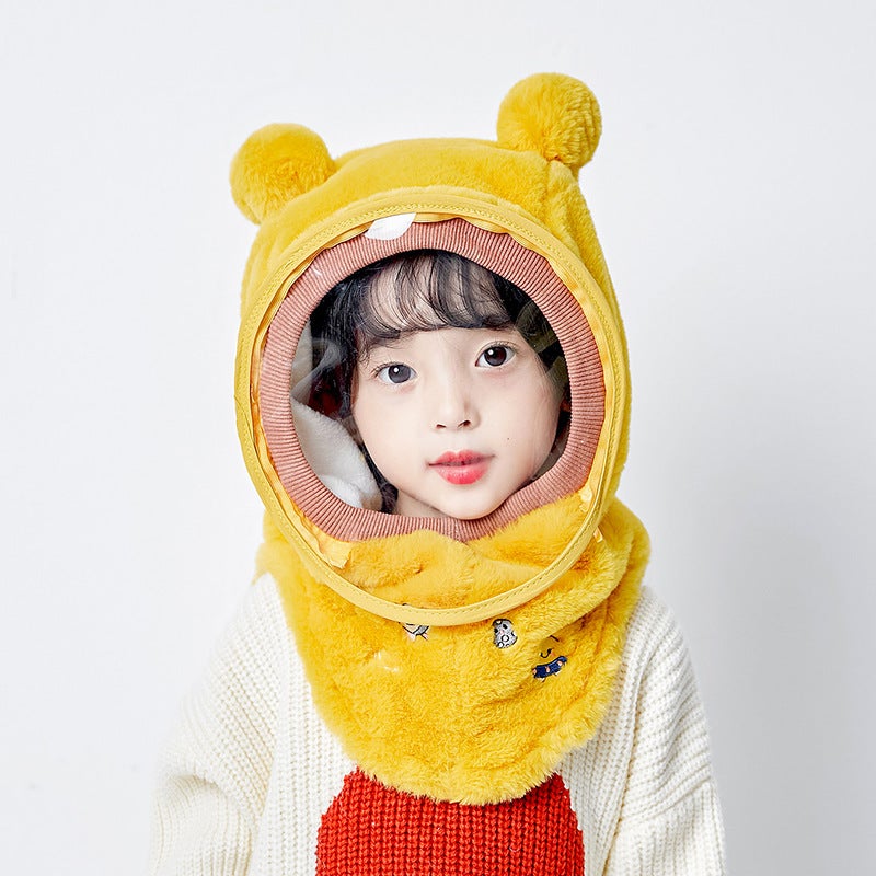 Kids Winter Warm Windproof Masked Beanie Set Yellow-Planet (Mask Removable) 