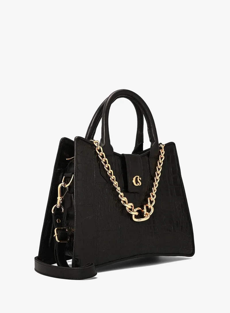 Black Structured Bag with Chain