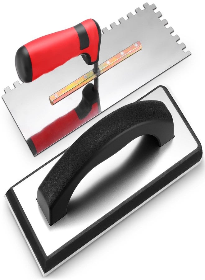 Leriton 5/16 Tile Tools Stainless Steel Square Notch Trowel Set Plus Rubber Grout Float Made of Premium Stainless Steel for Tile Cement, Concrete, Masonry Installation Work - Image 1