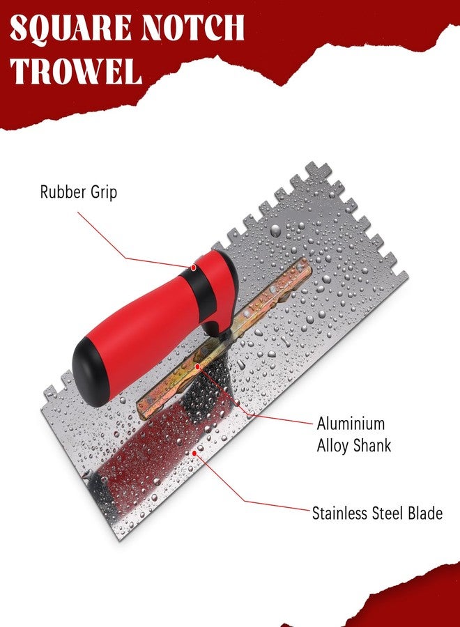Leriton 5/16 Tile Tools Stainless Steel Square Notch Trowel Set Plus Rubber Grout Float Made of Premium Stainless Steel for Tile Cement, Concrete, Masonry Installation Work - Image 4