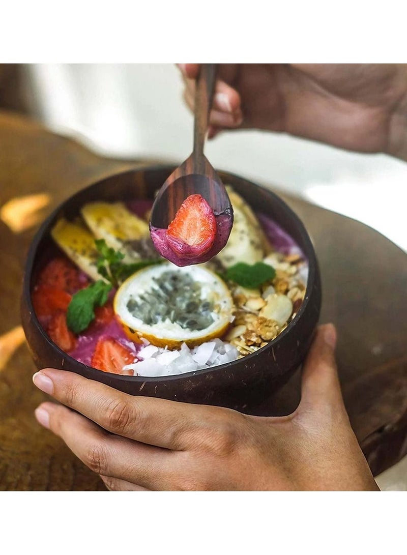 هومستر أوعية وملاعق جوز الهند الطبيعية وعاء عصير أكاي المعكرونة رامين صديقة للبيئة ومستدامة وخفيفة الوزن ومتينة وسهلة التنظيف 2 مجموعة - Image 3