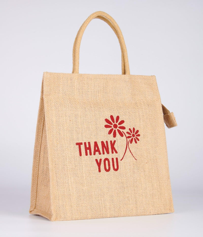Soman Jute Ecofriendly Return Gift Bags (Tote style) Thank you printed with Zip Natural Pack of 10 Bags - Image 4