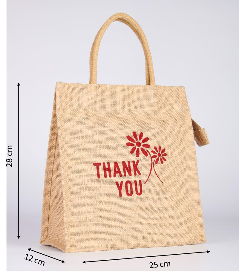Soman Jute Ecofriendly Return Gift Bags (Tote style) Thank you printed with Zip Natural Pack of 10 Bags - Image 2