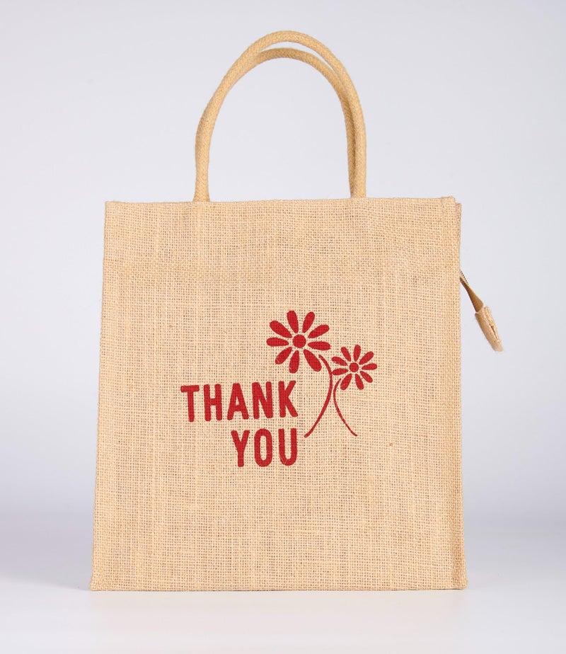 Soman Jute Ecofriendly Return Gift Bags (Tote style) Thank you printed with Zip Natural Pack of 10 Bags - Image 5