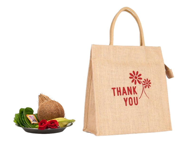 Soman Jute Ecofriendly Return Gift Bags (Tote style) Thank you printed with Zip Natural Pack of 10 Bags - Image 3