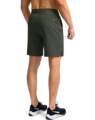 Soothfeel Men's Running Shorts with Zipper Pockets 7 Inch Lightweight Quick Dry Gym Athletic Workout Shorts for Men (Army Green, M) - Image 3