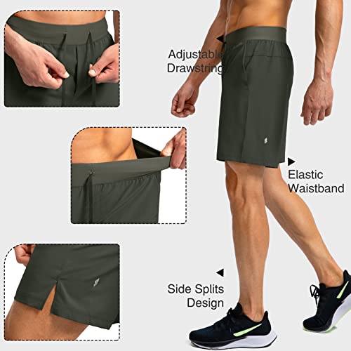 Soothfeel Men's Running Shorts with Zipper Pockets 7 Inch Lightweight Quick Dry Gym Athletic Workout Shorts for Men (Army Green, M) - Image 5