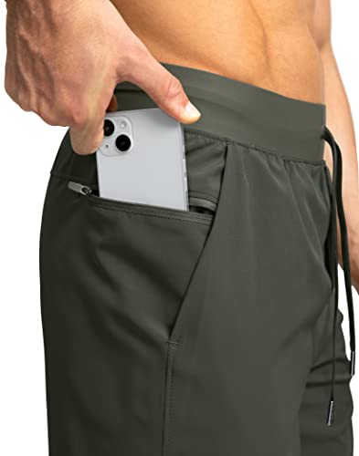 Soothfeel Men's Running Shorts with Zipper Pockets 7 Inch Lightweight Quick Dry Gym Athletic Workout Shorts for Men (Army Green, M) - Image 4