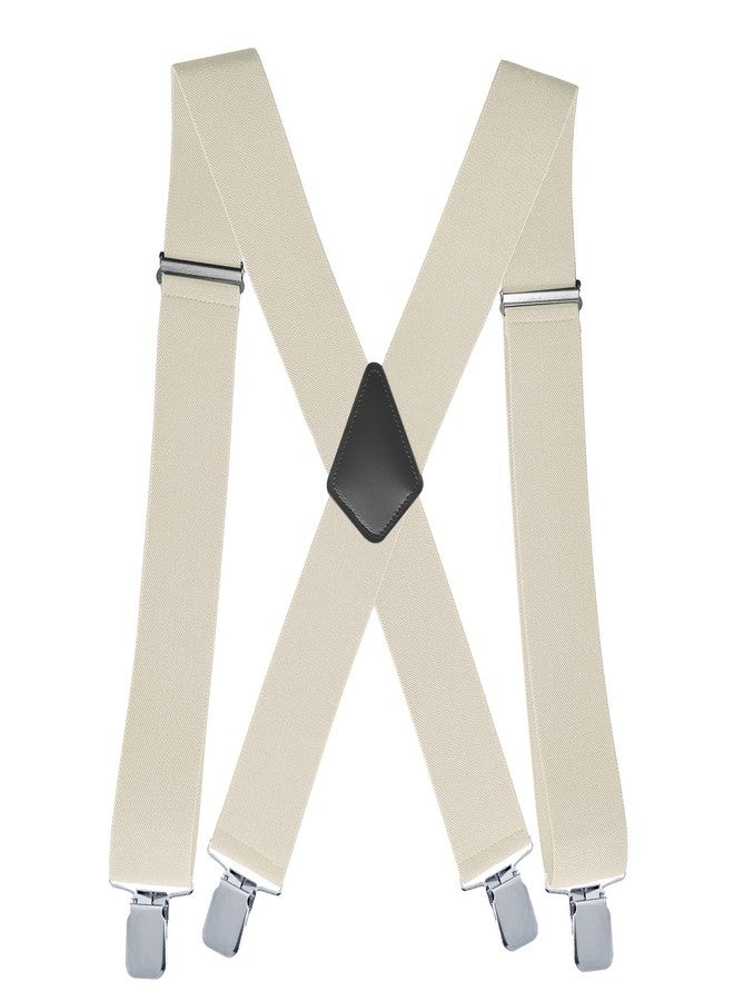 Linemoon Suspenders for Men Heavy Duty, 2 Inch Wide Adjustable Elastic X Back Suspender, Ivory, One size - Image 1