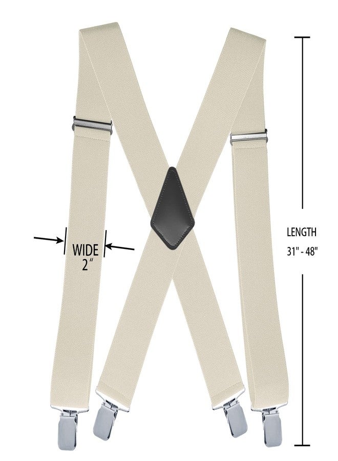 Linemoon Suspenders for Men Heavy Duty, 2 Inch Wide Adjustable Elastic X Back Suspender, Ivory, One size - Image 3