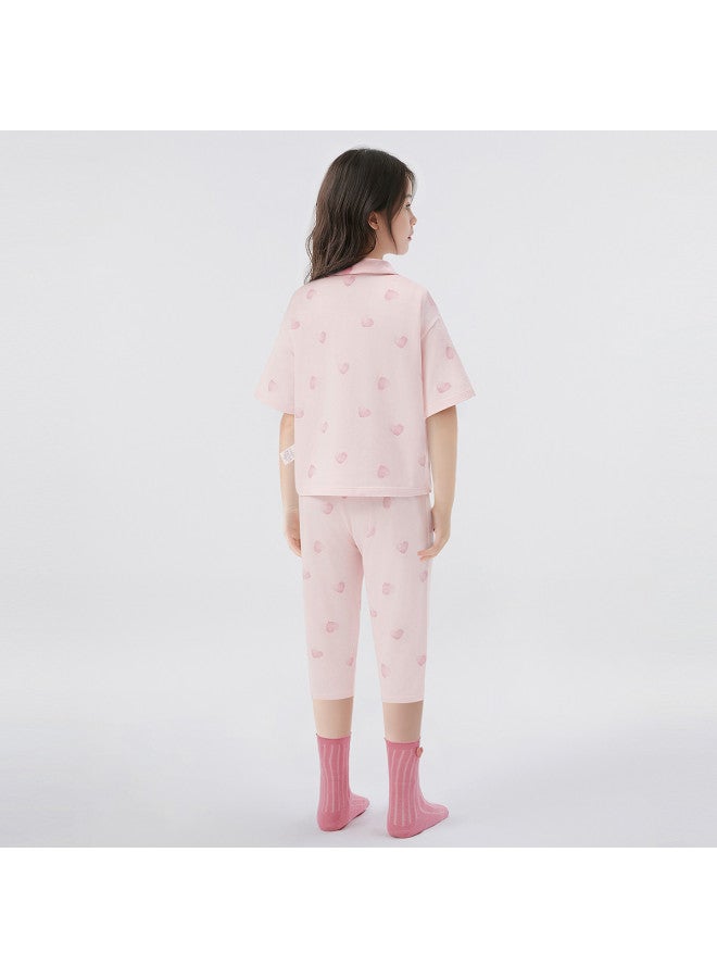 Balabala Girls' Pajama Set Summer New Air-conditioning Outfit Kids Homewear Middle & Big Girls Cool Touch Breathable Short Sleeve Set - Image 5