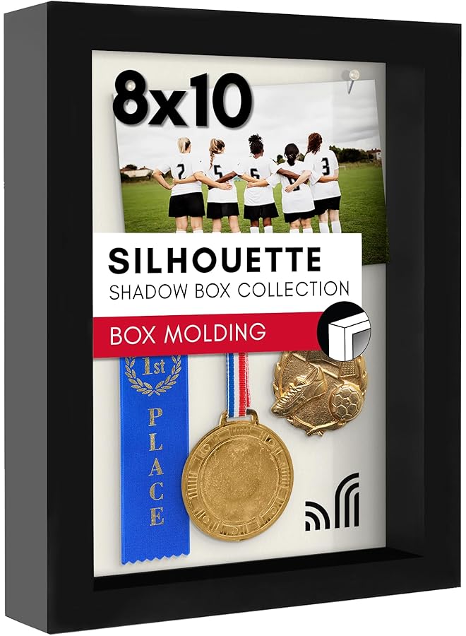 erorex 8X10 Shadow Box Frame With Shatter Resistant Glass Silhouette Collection Large Shadow Box Display Case For Tabletop And Wall Display Black With Soft Felt Back - Image 1