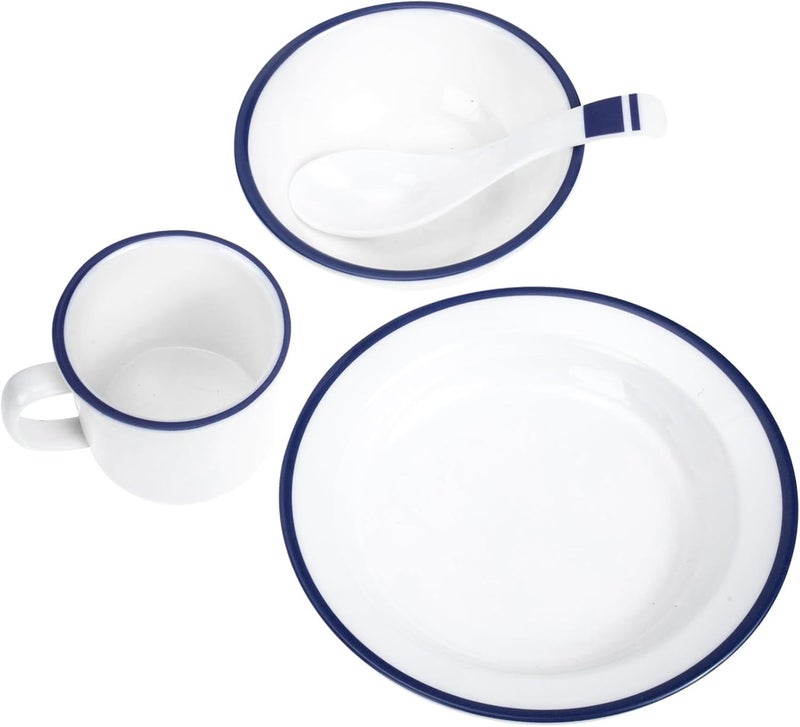 White Asian Style Dinnerware Set with Bowls Plates and Cups for Soup Rice Salad Indoor Outdoor Use - Image 1