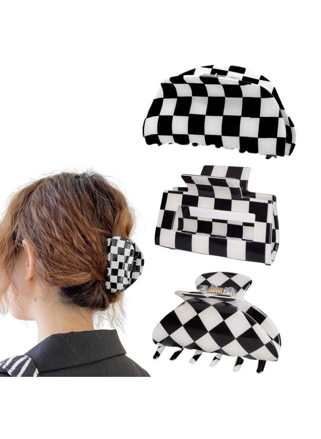 Fsmiling - Womens Checkered Hair Clip Medium Checkered Claw Clips Black And White Jaw Clip3Pack - Image 1