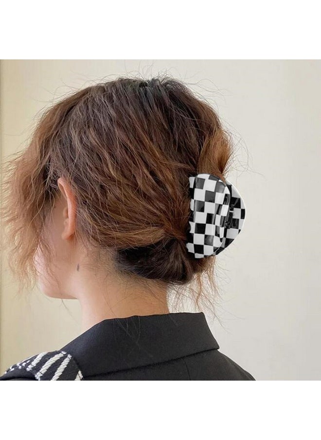 Fsmiling - Womens Checkered Hair Clip Medium Checkered Claw Clips Black And White Jaw Clip3Pack - Image 1