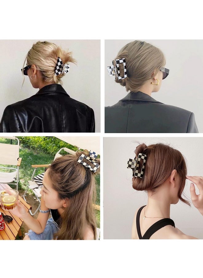 Fsmiling - Womens Checkered Hair Clip Medium Checkered Claw Clips Black And White Jaw Clip3Pack - Image 1