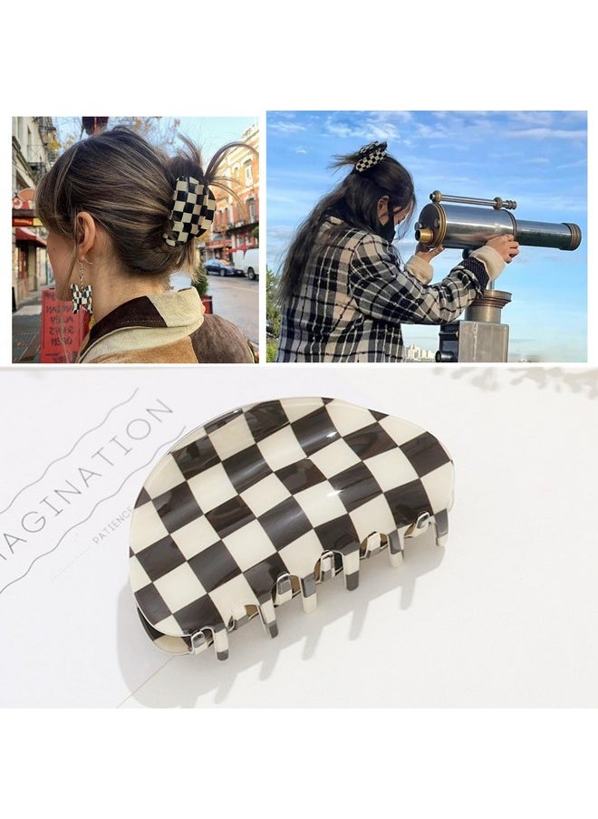 Fsmiling - Womens Checkered Hair Clip Medium Checkered Claw Clips Black And White Jaw Clip3Pack - Image 1