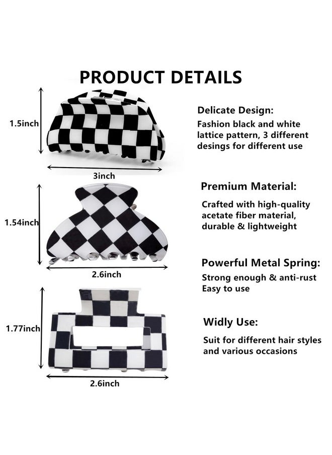 Fsmiling - Womens Checkered Hair Clip Medium Checkered Claw Clips Black And White Jaw Clip3Pack - Image 1