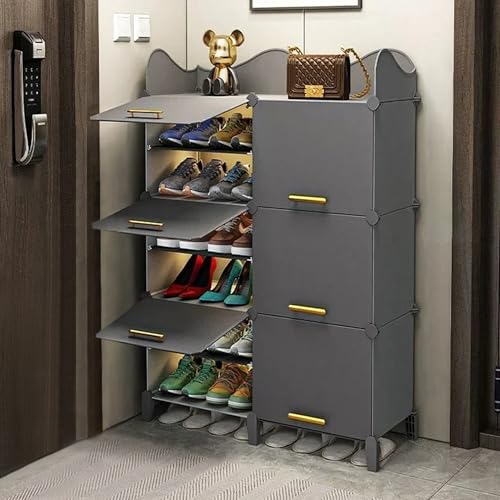 AYSIS Premium Modular Plastic Shoe Rack for Home with Door | 𝟏𝟐-𝐓𝐢𝐞𝐫 Stackable Shoe Organizer | Waterproof & Dustproof | Space Saving Storage for Home, Bedroom & Entryway【Grey, 12-Shelf-6-Door】 - Image 1