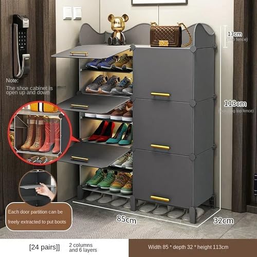 AYSIS Premium Modular Plastic Shoe Rack for Home with Door | 𝟏𝟐-𝐓𝐢𝐞𝐫 Stackable Shoe Organizer | Waterproof & Dustproof | Space Saving Storage for Home, Bedroom & Entryway【Grey, 12-Shelf-6-Door】 - Image 2