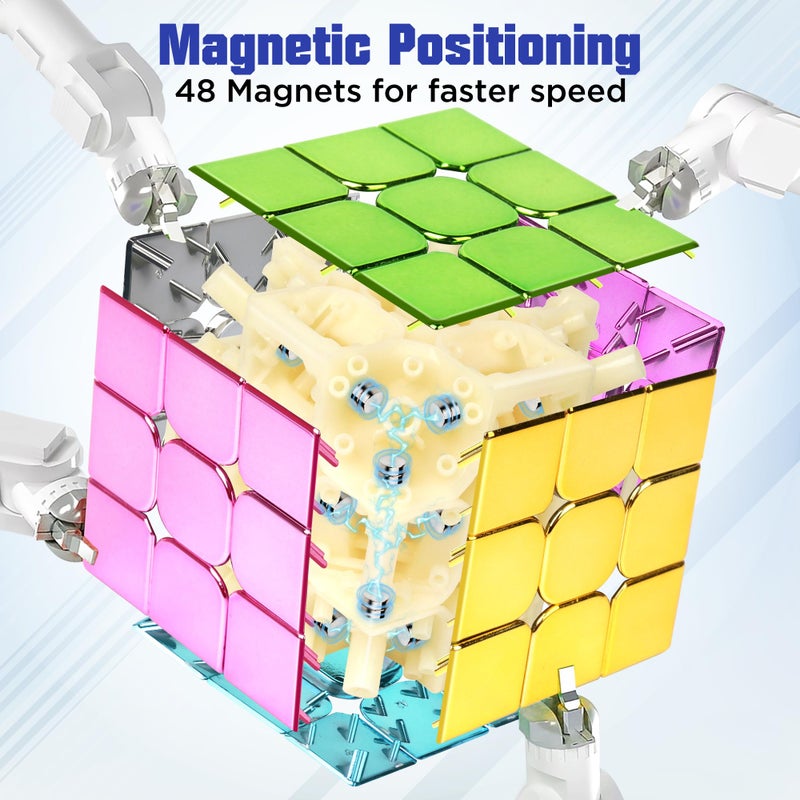D-FantiX Mirror Reflective Magnetic Speed Cube 3x3x3, Cyclone Boys Original Stickerless Magic Cube, Unique Shiny Metallic Color Speedcube with Display Stand, Birthday Gift Ideas for Boys Girls Adults - Image 3
