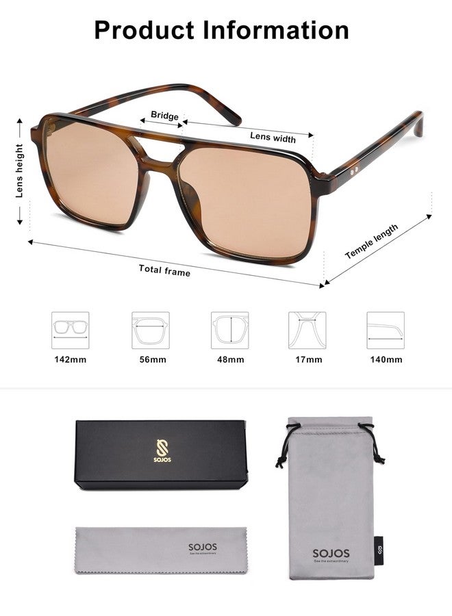 سوجوز نظارة شمسية مربعة عصرية عتيقة للنساء، نظارات شمسية للرجال من طراز ريترو 70S Uv400 للنساء Sj2327، لون بني سلحفاة - Image 5