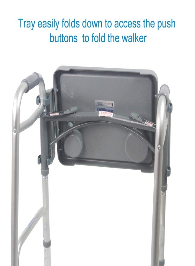 KosmoCare Universal Folding Walker Tray with Two Cup Holders and Tool Free Setup, Grey - Image 4