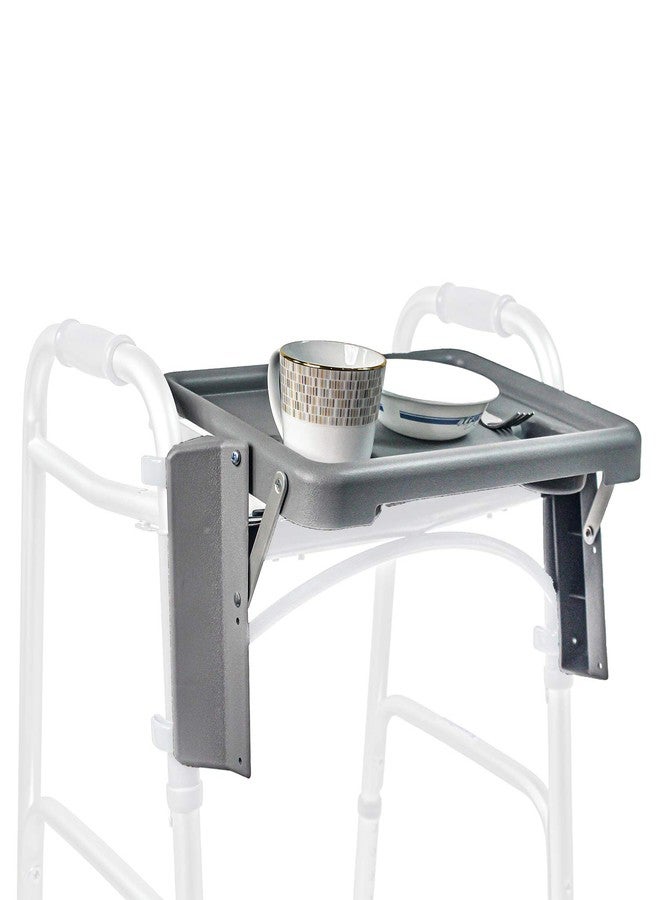 KosmoCare Universal Folding Walker Tray with Two Cup Holders and Tool Free Setup, Grey - Image 1