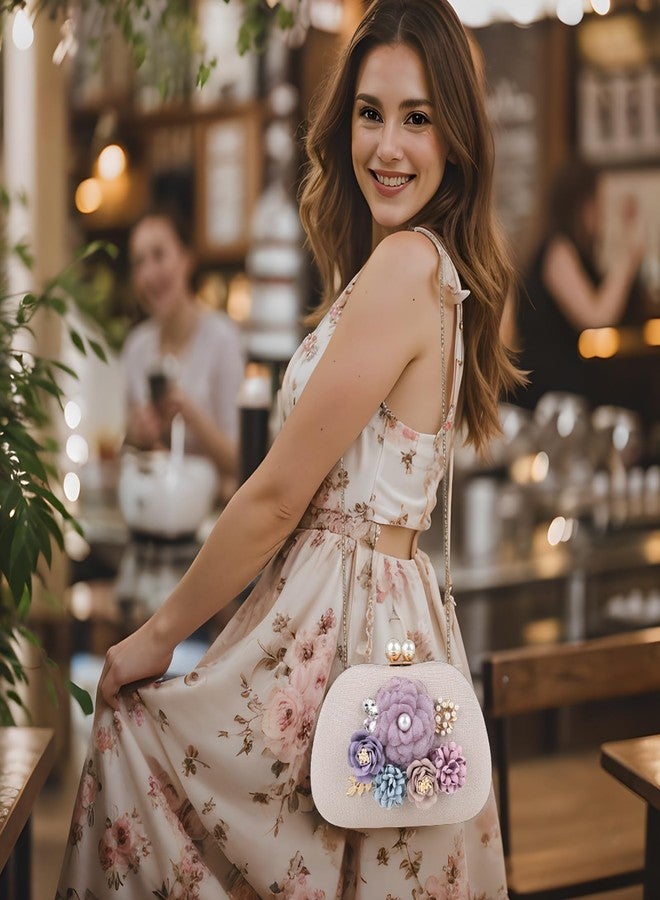 Rkrouco Evening HandBags for Women Flower Wedding Clutch Purse Satin Floral Ladies Party Crossbody Bag - Image 2