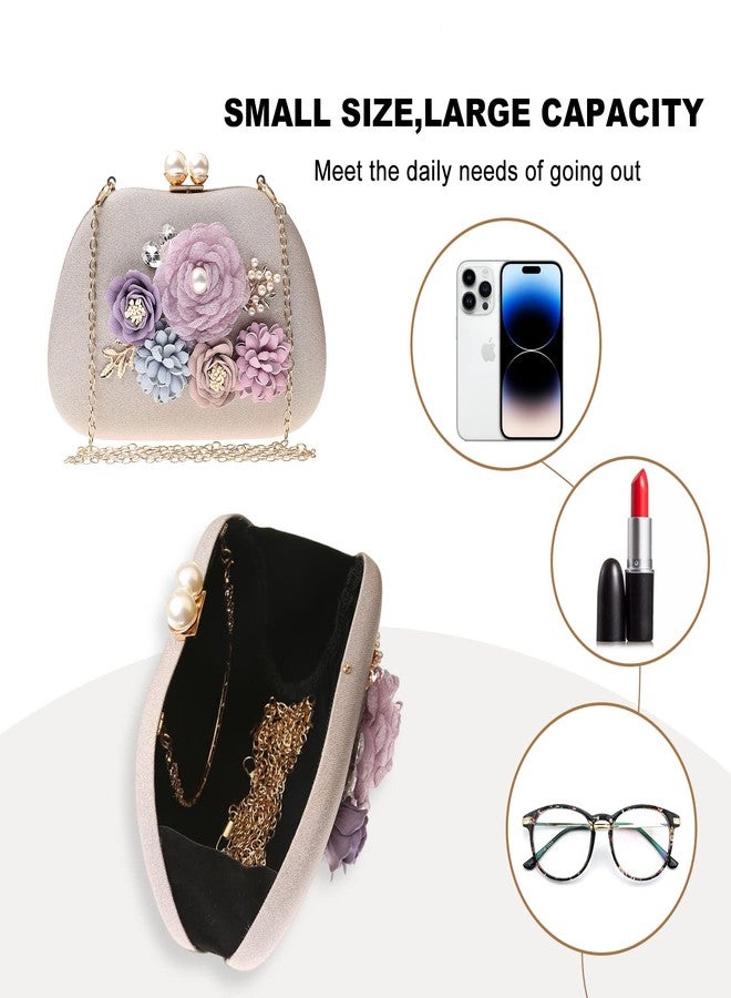Rkrouco Evening HandBags for Women Flower Wedding Clutch Purse Satin Floral Ladies Party Crossbody Bag - Image 5