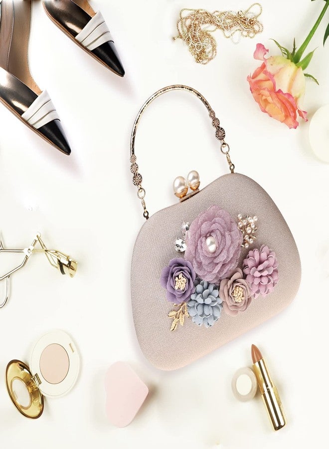Rkrouco Evening HandBags for Women Flower Wedding Clutch Purse Satin Floral Ladies Party Crossbody Bag - Image 3