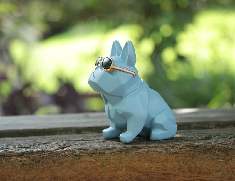 Rmdusk Unique Mini Geometric Dog Doggy Bulldog Figurine with Sunglasses Blue  Animal Statues  Home Garden Bar D?cor Ornament - Image 2